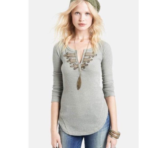 FP We The Free Battalion Embellished Thermal Top Green Size XS - Picture 1 of 12